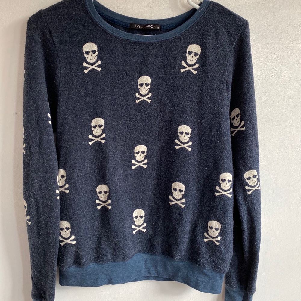 Wildfox Heart Eyed Skull Blue Sweater